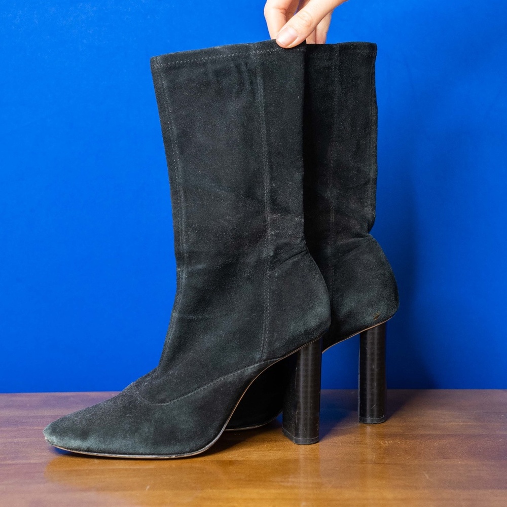 Point Toe Chunky Heeled Sock Boots